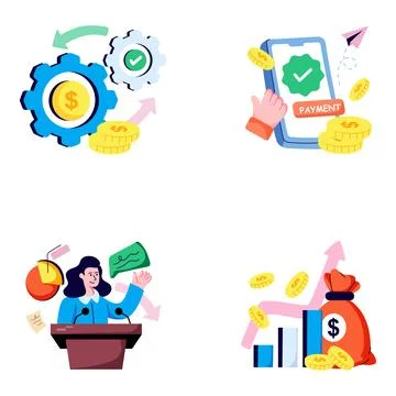 Set of Business and Analytics Flat Illustrations Stock Illustration