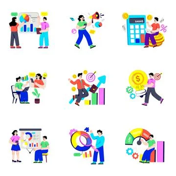 Set of Business and Analytics Flat Illustrations Stock Illustration