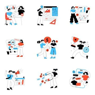 Set of Business and Analytics Flat Illustrations Stock Illustration