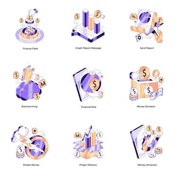 Set of Business and Analytics Isometric Illustration Stock Illustration