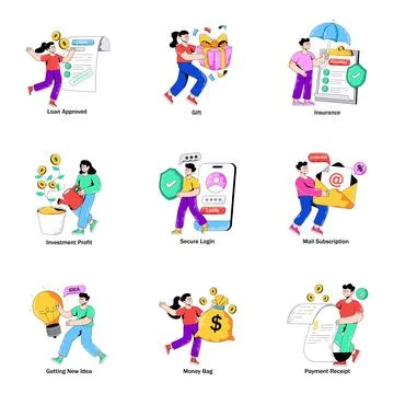 Set of Business and Commerce Flat Illustrations Stock Illustration
