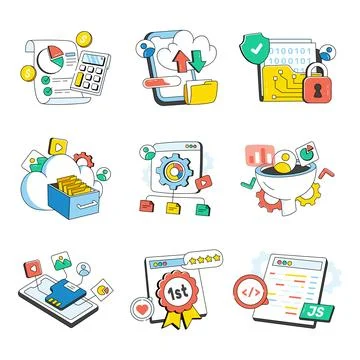 Set of Business and Data Doodle Icons Illustrazione stock