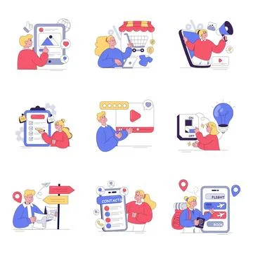 Set of Business and Data Flat illustrations Stock Illustration