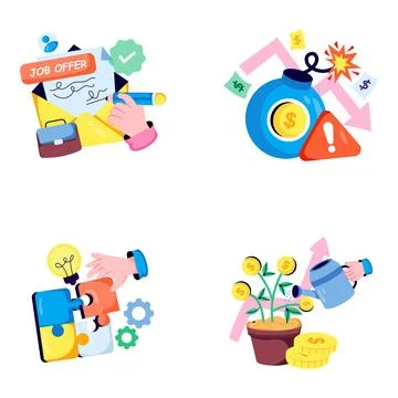 Set of Business and Data Flat Illustrations Stock Illustration