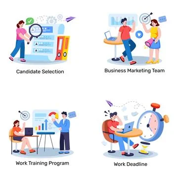 Set of Business and Data Flat Illustrations Stock Illustration