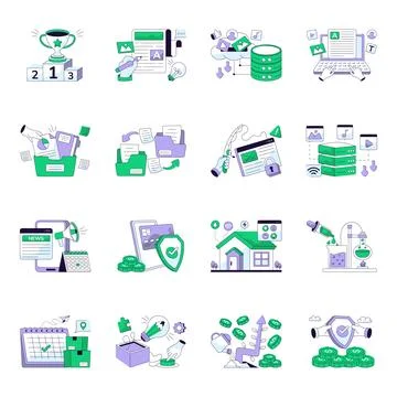 Set of Business and Data Flat Line Illustrations Stock Illustration