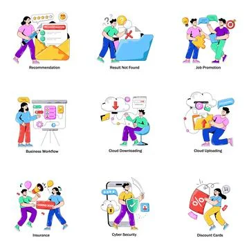 Set of Business and Data Flat Illustrations Stock Illustration