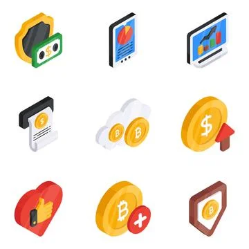 Set of Business and Data Flat Isometric Icons Illustrazione stock