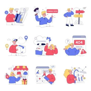 Set of Business and Ecommerce Flat Illustrations Stock Illustration