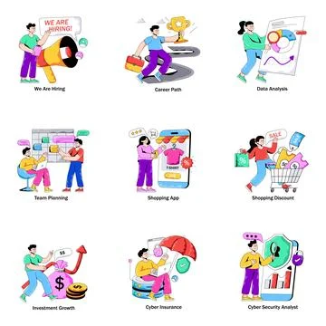 Set of Business and Ecommerce Flat Illustrations Stock Illustration