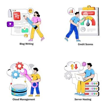 Set of Business and Management Flat Illustrations Stock Illustration