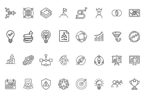 Set of business and management thin line icons Stock Illustration