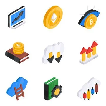 Set of Business and Presentation Flat Isometric Icons Stock Illustration
