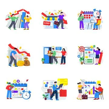 Set of Business and Schedule Flat Illustrations Stock Illustration