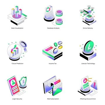 Set of Business and Security Isometric Icons Stock Illustration