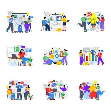 Set of Business and Target Flat Illustrations Stock Illustration