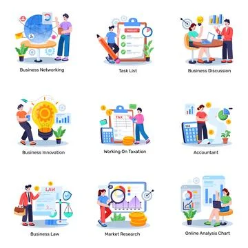 Set of Business and Teamwork Flat Illustrations Stock Illustration
