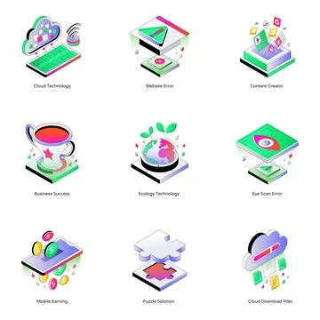 Set of Business and Technology Isometric Icons Stock Illustration