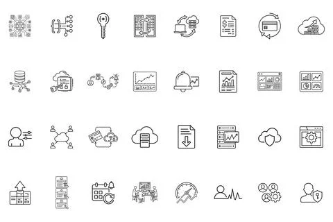 Set of business and technology line icons Stock Illustration