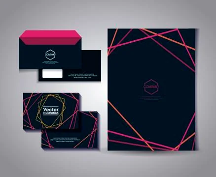 Set of business card with lines and envelope Illustrazione stock