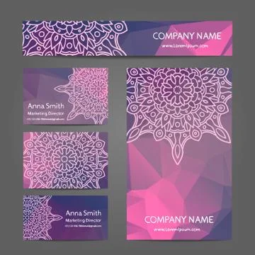 Set of business cards on the background of the triangles Stock Illustration