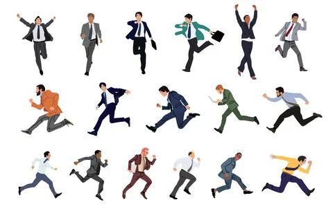 Set of Business characters running vector isolated Stock Illustration