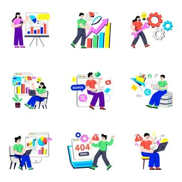 Set of Business Data Flat Illustrations Stock Illustration