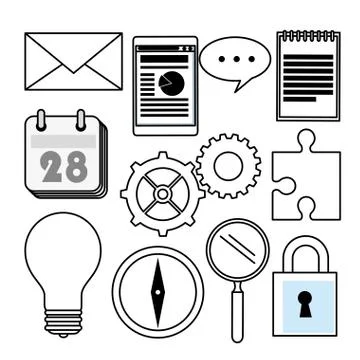 Set business document information strategy plan Illustrazione stock