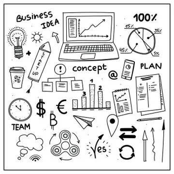 Set of business doodle elements. Hand drawn style. Stock Illustration