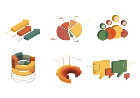 Set of Business Flat, 3D Design Graph. Infographics Charts Stock Illustration