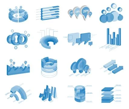 Set of Business Flat, 3D Design Graph. Infographics Charts Stock Illustration