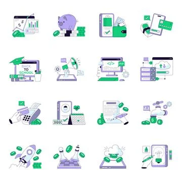 Set of Business Flat Line Illustrations Stock Illustration