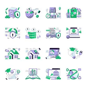 Set of Business Flat Line Illustrations Stock Illustration