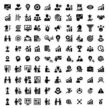 Set of business growth filled vector icons contains such icons as target ch.. Stock Illustration