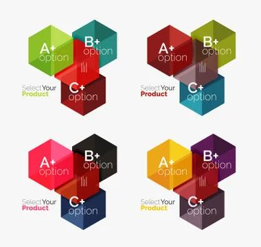 Set of business hexagon layouts with text and options Stock Illustration