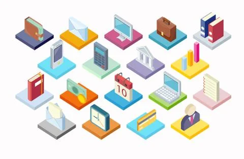 Set of Business Icon Isometry 3d Design Stock Illustration