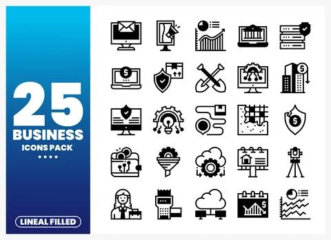Set of business icons in a grid. representing diverse business concepts. Co.. Stock Illustration