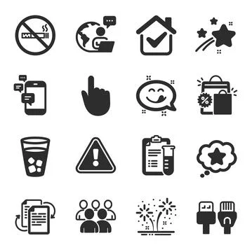 Set of Business icons, such as Computer cables, Group, Shopping bags symbols Stock Illustration