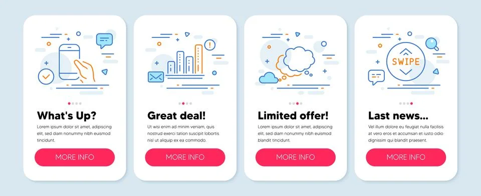 Set of Business icons, such as Graph chart, Hold smartphone, Speech bubble Stock Illustration