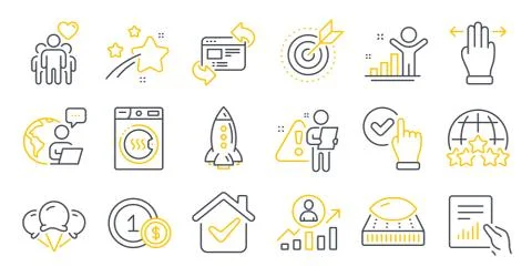 Set of Business icons, such as Multitasking gesture, Rocket, Mattress symbols Stock-Illustration