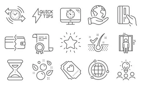 Set of Business icons, such as Timer, Love ticket, Payment methods. Vector Ilustración de archivo
