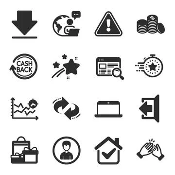 Set of Business icons, such as Timer, Website search, Clapping hands symbols Stock Illustration