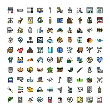Set of business icons with web elements and flat line style Stock Illustration