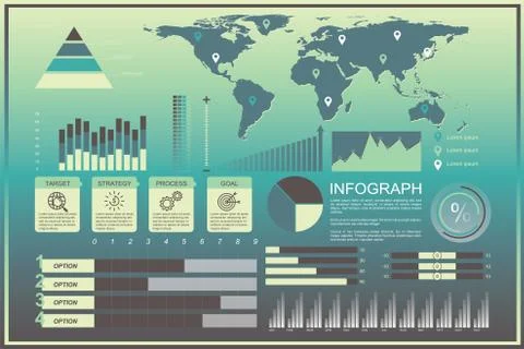 Set of  business infographic elements with map, vector-01 Stock Illustration