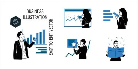 Set of business intelligence concept Stock Illustration