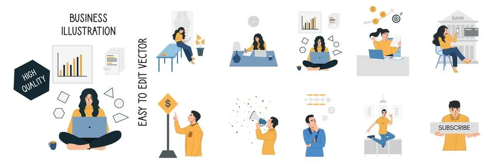 Set of business intelligence concept Stock Illustration