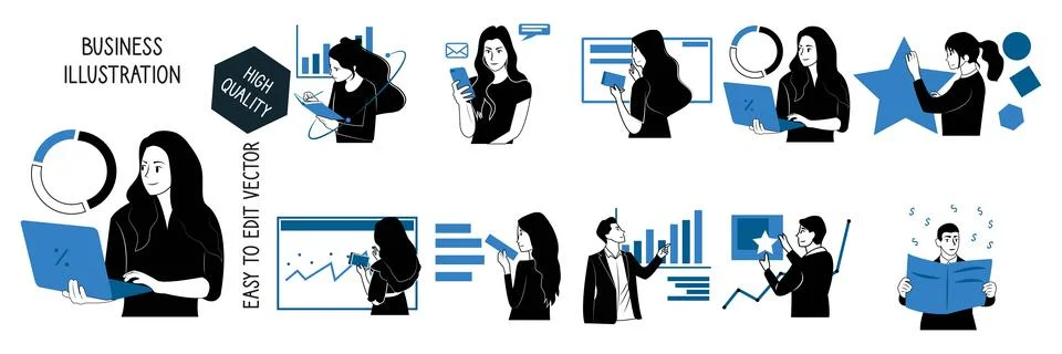 Set of business intelligence concept Stock Illustration
