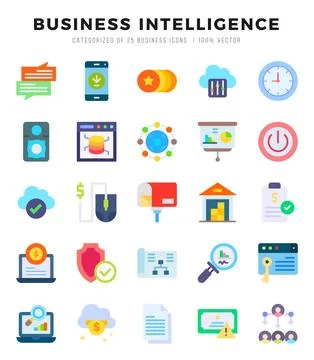 Set of Business Intelligence icons in Flat style. High quality Flat Icons s.. Illustrazione stock