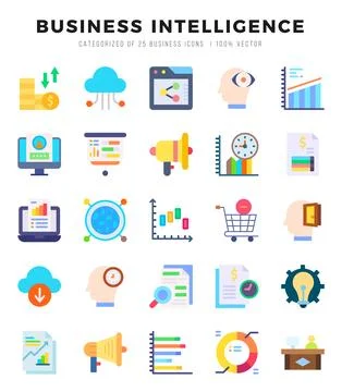 Set of Business Intelligence Icons. Simple Flat art style icons pack. Vecto.. Ilustração Stock
