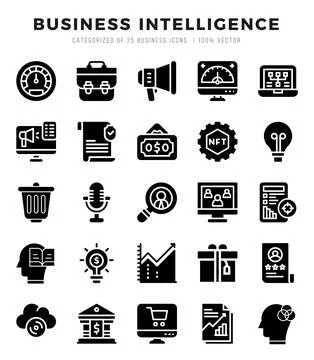 Set of Business Intelligence Icons. Simple line art style icons pack. Stock Illustration